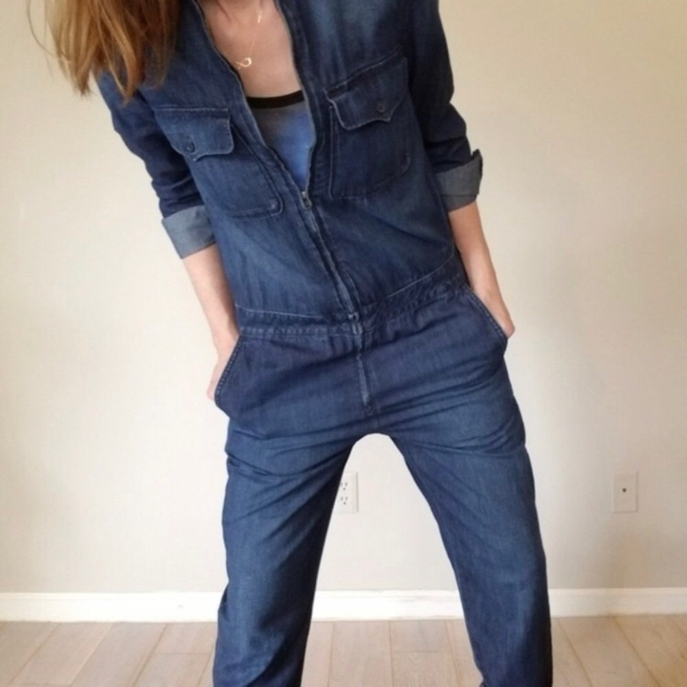 Madewell Blue Zip Jean Denim Jumpsuit